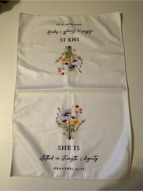 Floral 'She Is' White Cotton Kitchen Towel - Inspirational Tea Towel